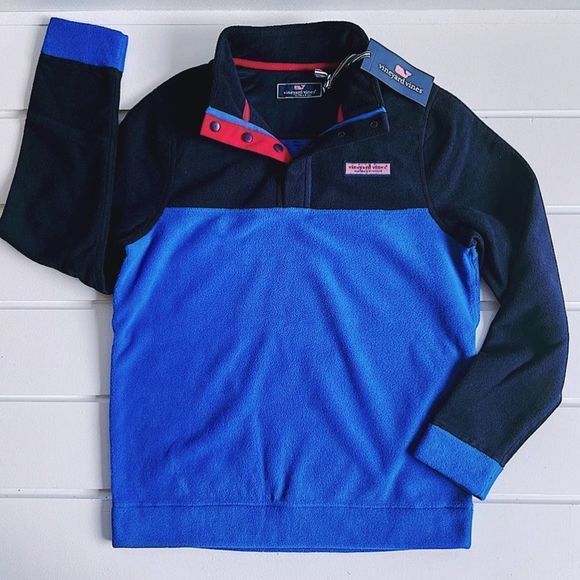 Vineyard Vines Boys' Tide Blue Snap-Placket Harbor Fleece Shep Shirt NWT Large - Picture 1 of 9